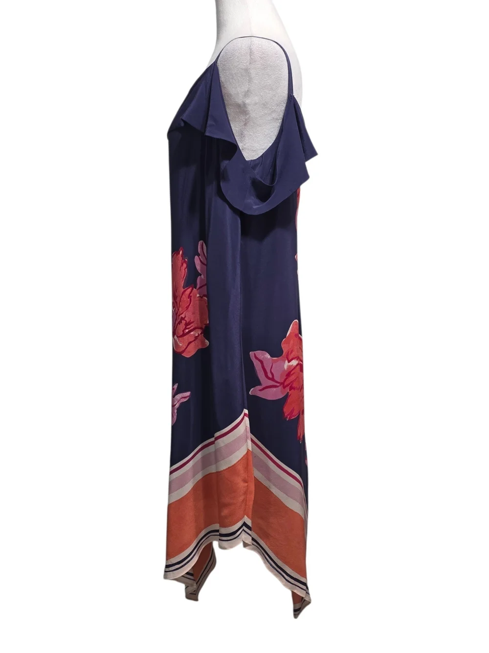 Moulinette Soeurs 100% Silk XL Floral Cold Shoulder Handkerchief Hem Midi Dress - Picture 4 of 14